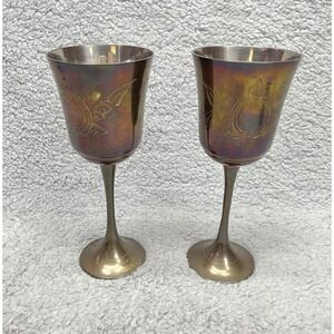 Brass Goblets Drinkware Stemware Vintage Metalware Set of 2‎ Made in India